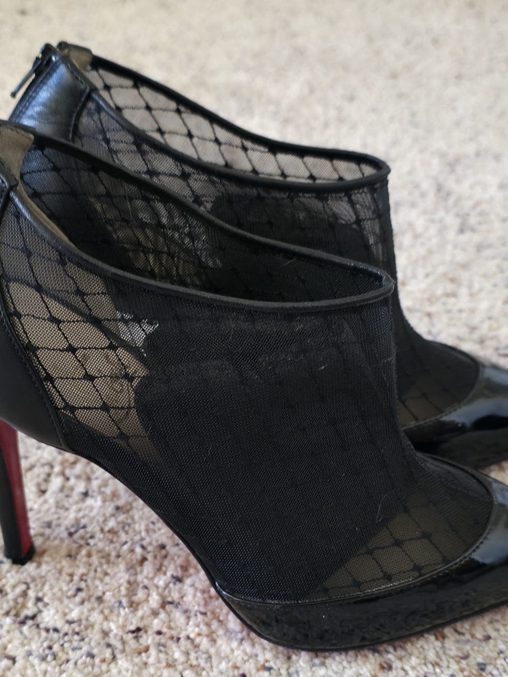Christian Louboutin Black Mesh & Patent Leather Ankle Booties